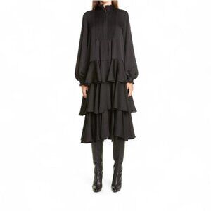 Lafayette 148 Raines Long Sleeve Midi Dress In Black
